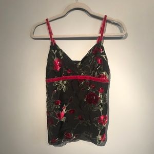 Lingerie tank top with velvet floral design